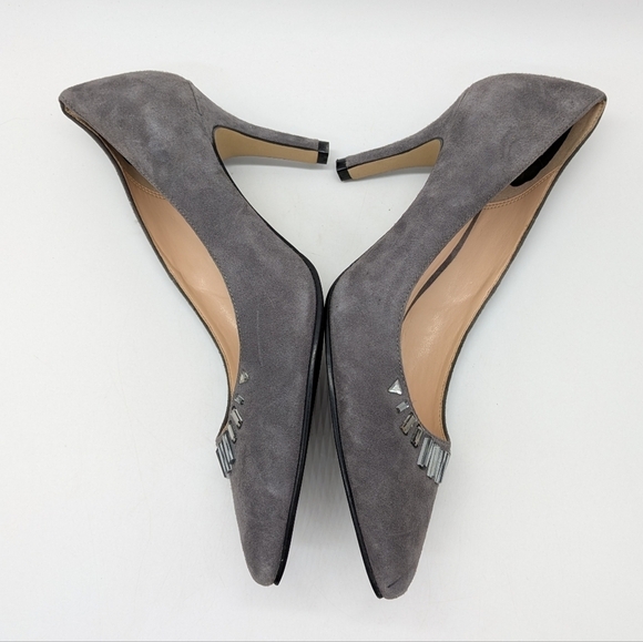Cole Haan grey leather rhinestone accent point toe heel 8.5 - Picture 6 of 12
